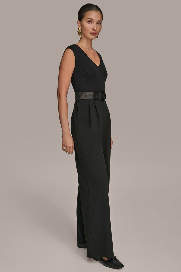 Donna Karan V-NECK WIDE-LEG JUMPSUIT Black/Black