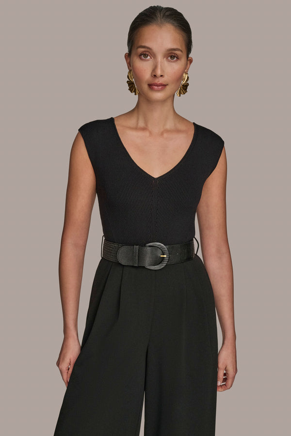 Donna Karan V-NECK WIDE-LEG JUMPSUIT Black/Black