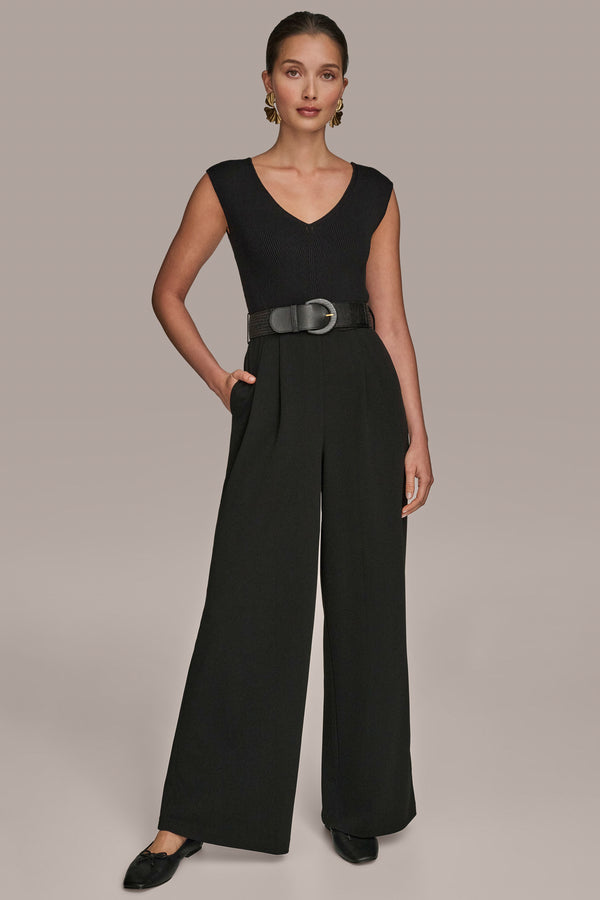 donna karan V-NECK WIDE-LEG JUMPSUIT Black/Black