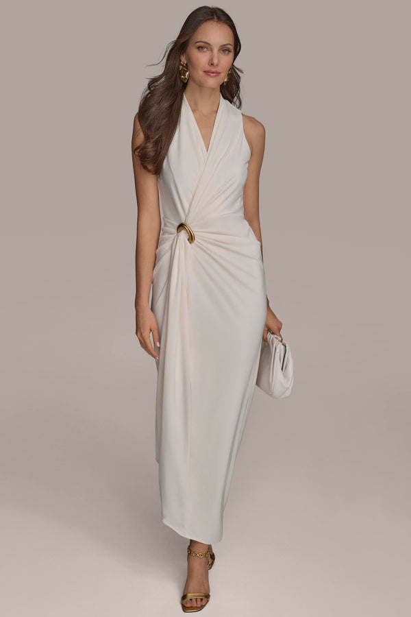 donna karan V-NECK WRAP-EFFECT GOWN PRISTINE