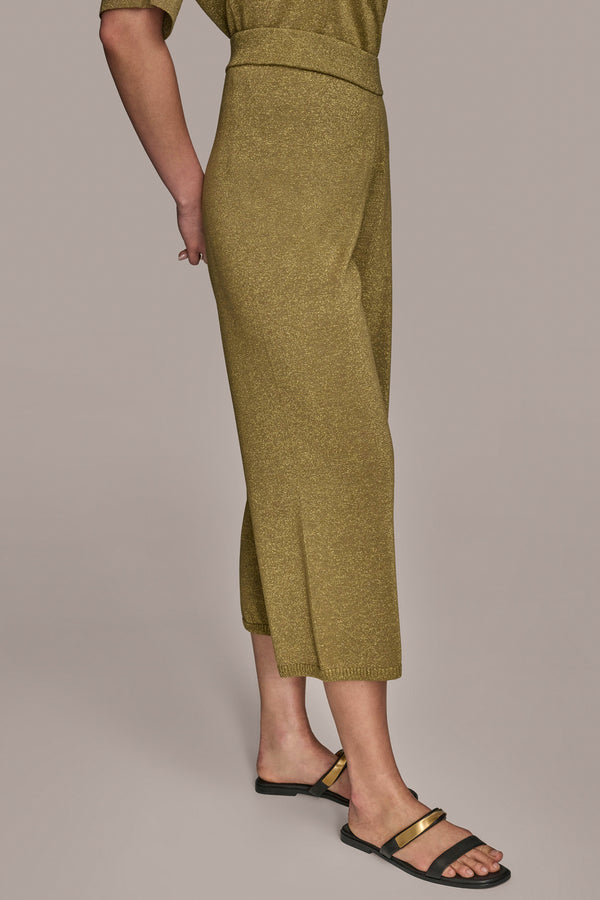 Donna Karan WIDE LEG SHIMMER PANT Smoky Olive/Gold