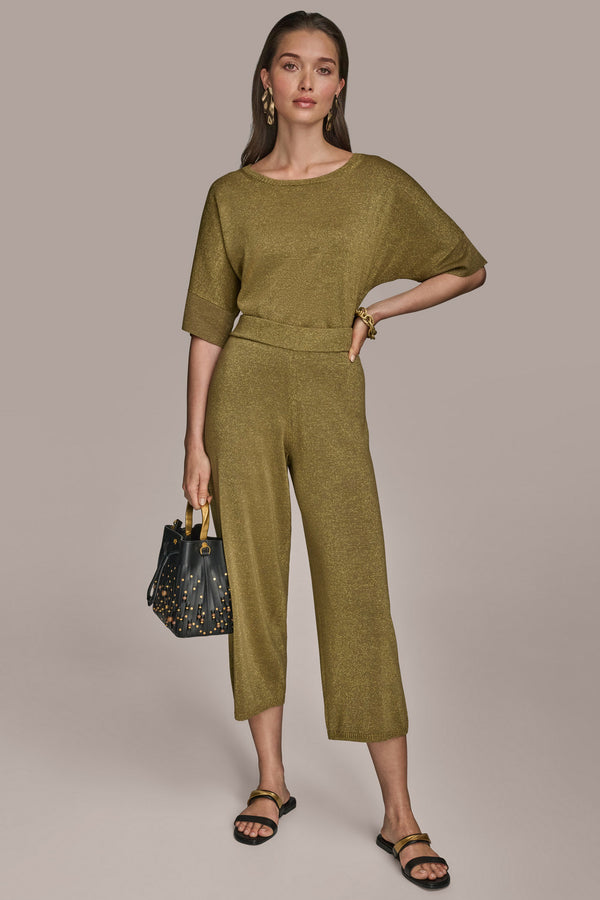 Donna Karan WIDE LEG SHIMMER PANT Smoky Olive/Gold