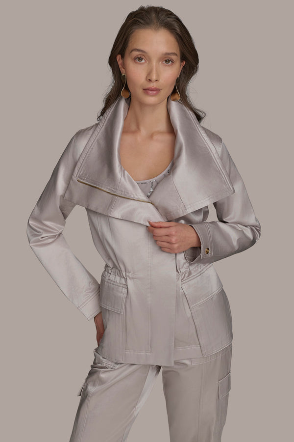 donna karan ZIP FRONT JACKET WITH POCKETS CLAY