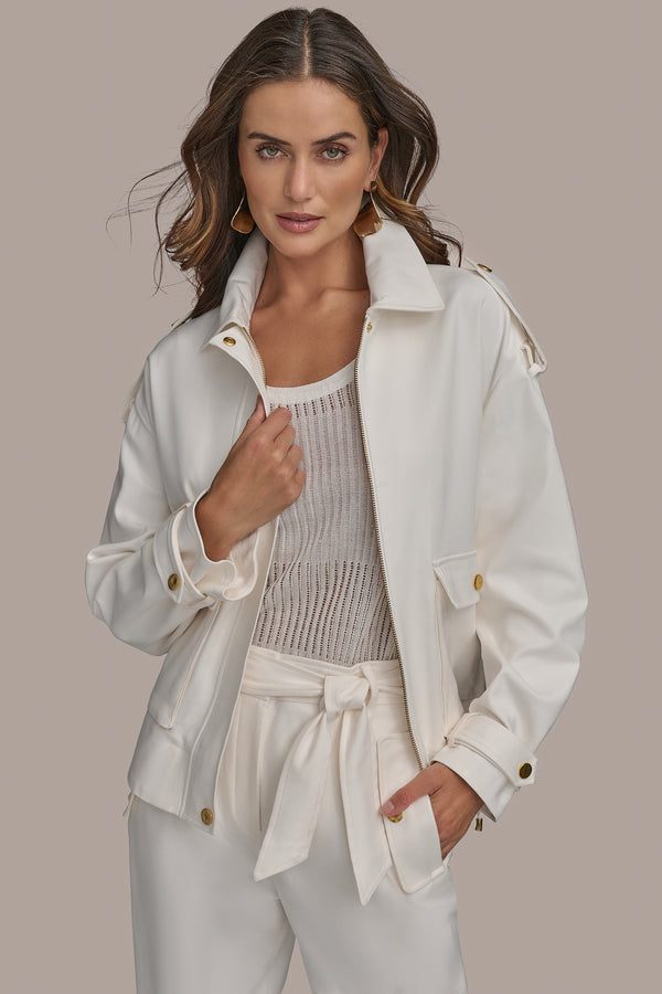 Donna Karan ZIP JACKET WITH PATCH POCKETS Cream