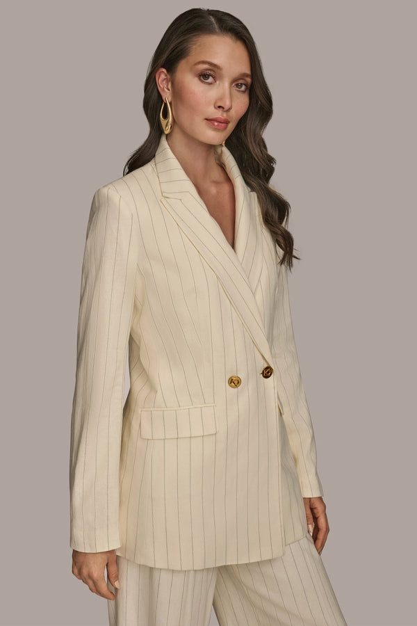 Donna Karan DOUBLE BREASTED PINSTRIPE JACKET CREAM/BLACK