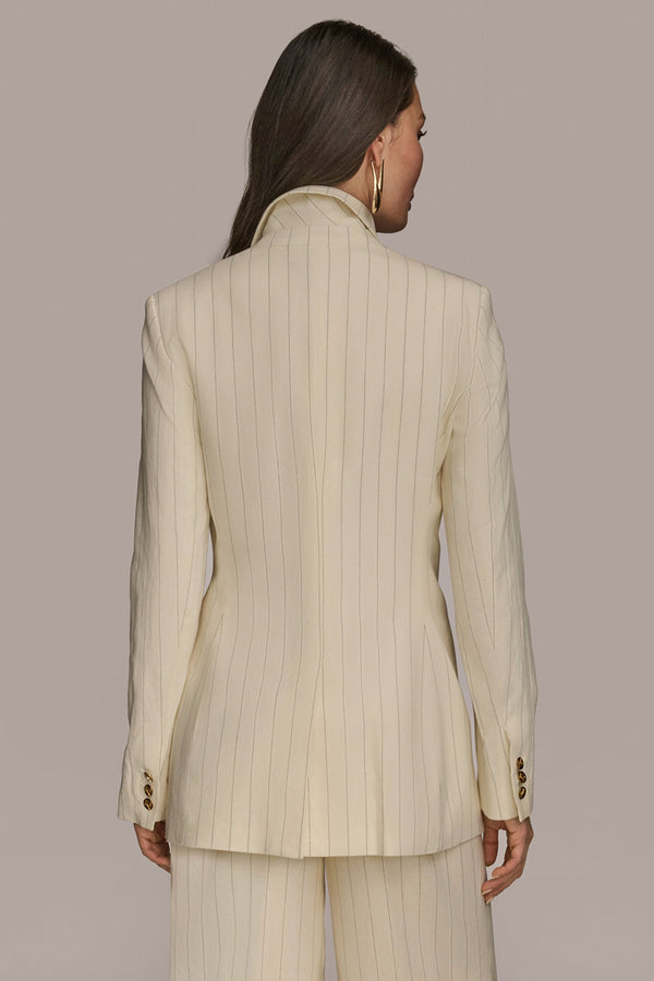 Donna Karan DOUBLE BREASTED PINSTRIPE JACKET CREAM/BLACK