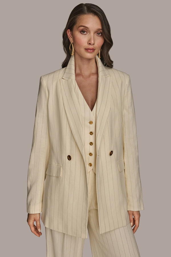 Donna Karan DOUBLE BREASTED PINSTRIPE JACKET CREAM/BLACK