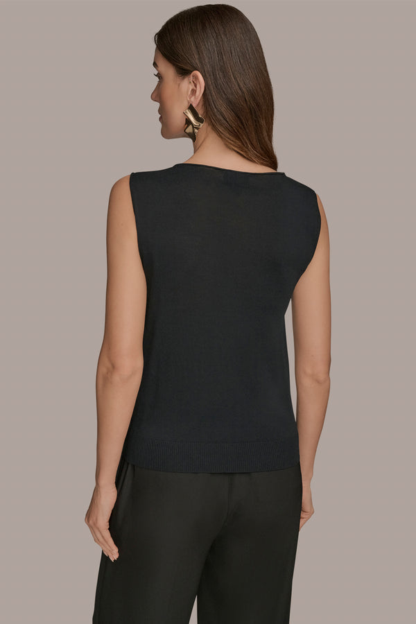 Donna Karan DRAPED BUCKLE-EMBELLISHED SWEATER Black