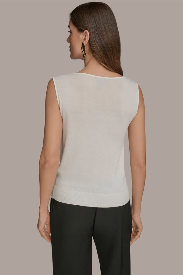 Donna Karan DRAPED BUCKLE-EMBELLISHED SWEATER CREAM