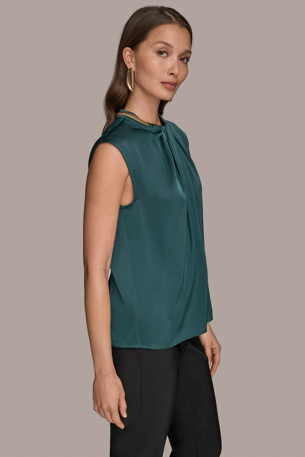 Donna Karan EMBELLISHED TWIST FRONT TOP WEATHERED SAGE