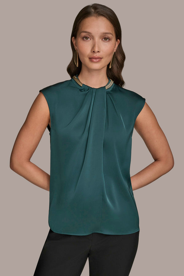 donna karan EMBELLISHED TWIST FRONT TOP WEATHERED SAGE