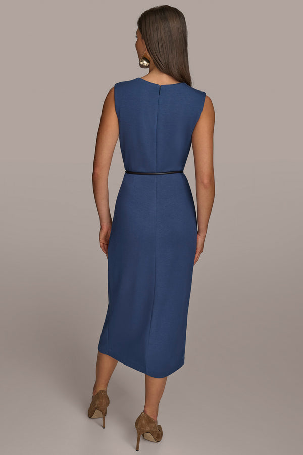Donna Karan FAUX WRAP MIDI WITH LASSO BELT DARK DENIM