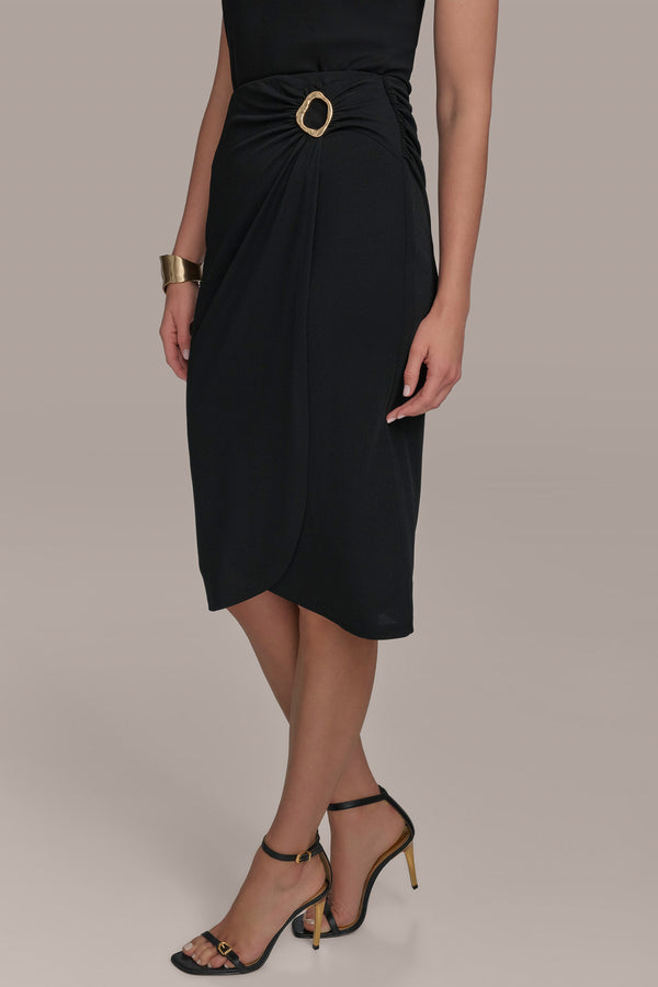Donna Karan FAUX WRAP SKIRT WITH CIRCLE HARDWARE Black