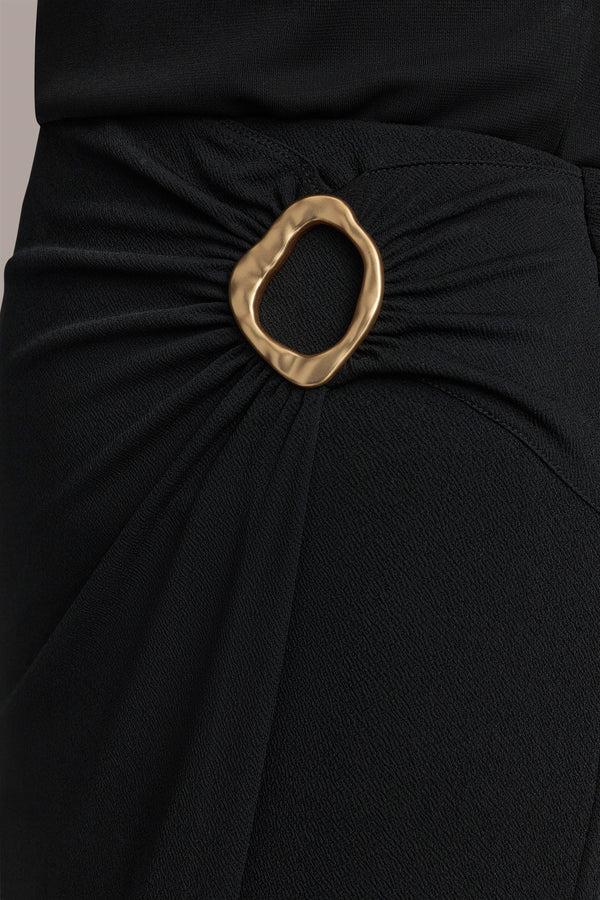 Donna Karan FAUX WRAP SKIRT WITH CIRCLE HARDWARE Black