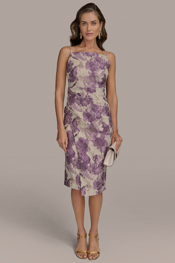 donna karan FLORAL BROCADE SHEATH DRESS Wisteria Multi