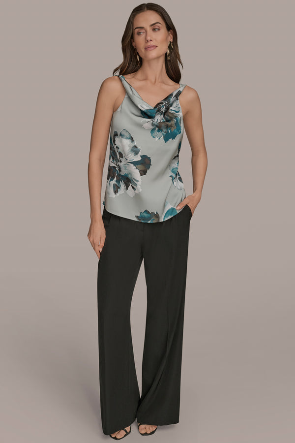 Donna Karan FLORAL COWL NECK CAMI Weathered Sage Multi