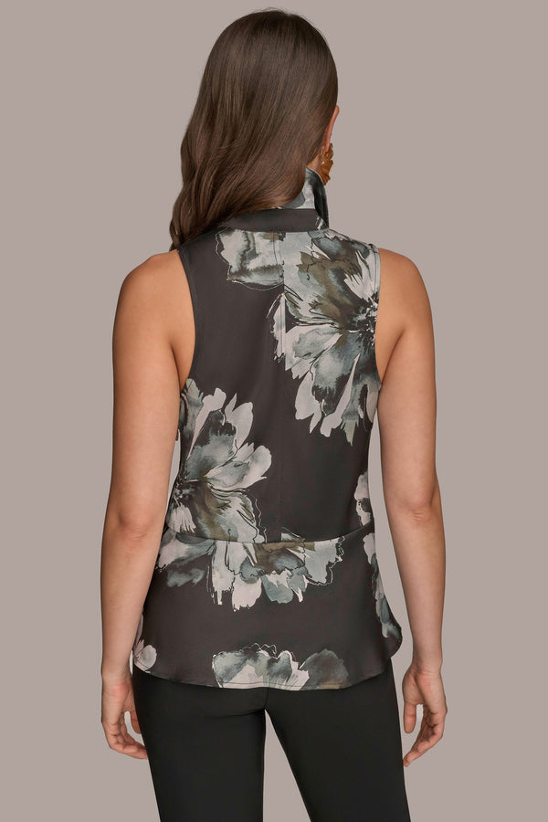 Donna Karan FLORAL EMBELLISHED KNOT TOP BLACK/MULTI