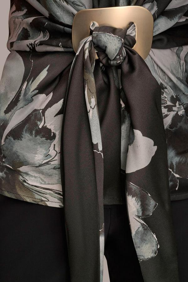 Donna Karan FLORAL EMBELLISHED KNOT TOP BLACK/MULTI