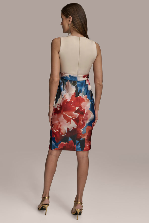 Donna Karan FLORAL KEYHOLE-FRONT SHEATH DRESS Cinnamon Multi