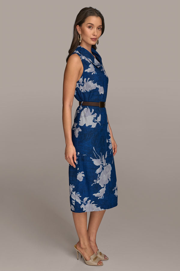 Donna Karan FLORAL MOCK NECK SHIFT DRESS MARBELLA MULTI