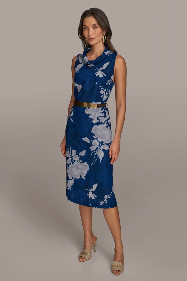 Donna Karan FLORAL MOCK NECK SHIFT DRESS MARBELLA MULTI