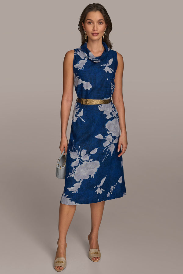 donna karan FLORAL MOCK NECK SHIFT DRESS MARBELLA MULTI