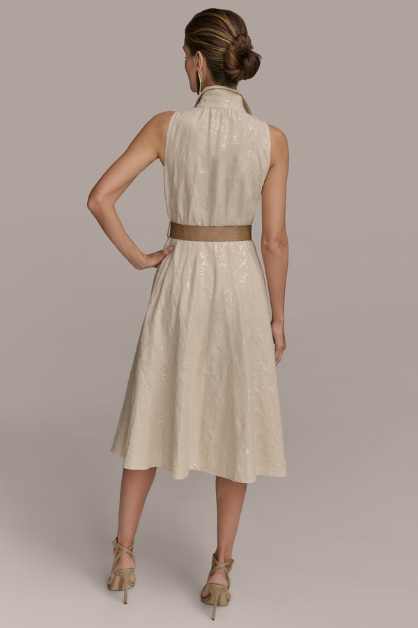 Donna Karan FLORAL SEQUIN-EMBELLISHED MIDI SHIRT DRESS Sand