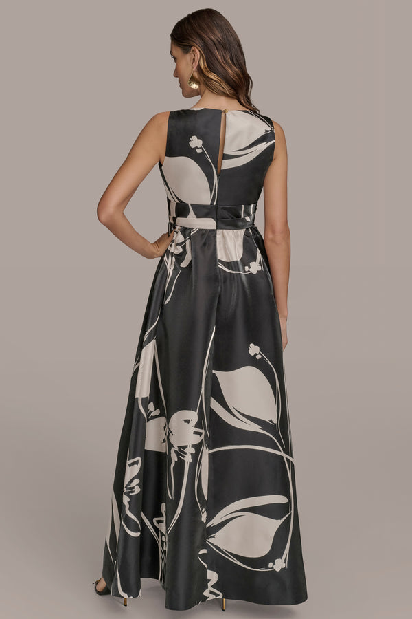 Donna Karan FLORAL SHIMMER MIKADO BALL GOWN BLACK/LIGHT CANVAS