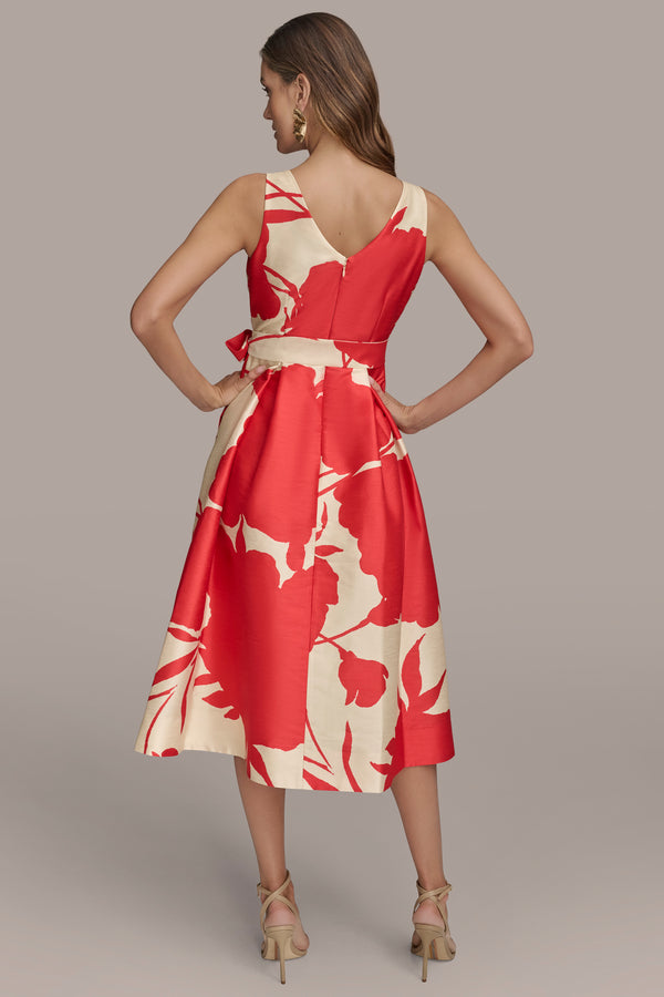 Donna Karan FLORAL WRAP-EFFECT A-LINE MIDI GOWN Beach Sand/Sahara