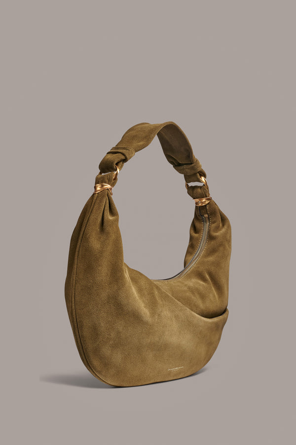 Donna Karan GABARDINE SUEDE SHOULDER BAG Smoky Olive