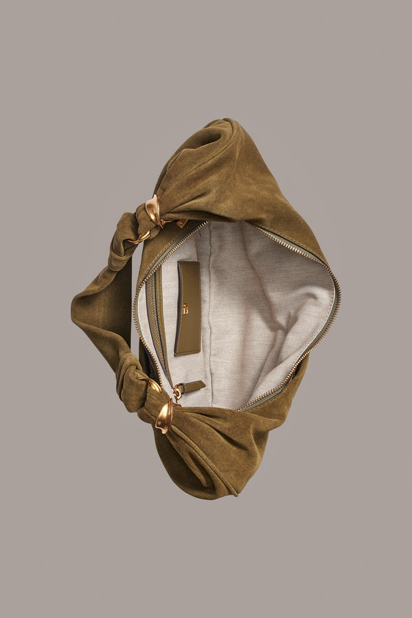 Donna Karan GABARDINE SUEDE SHOULDER BAG Smoky Olive