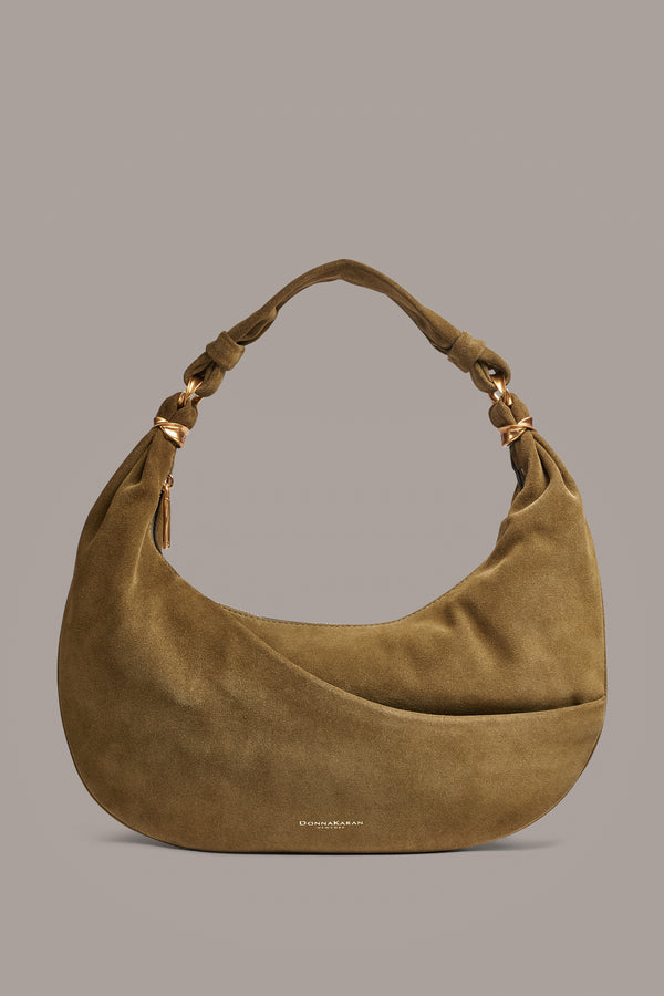 donna karan GABARDINE SUEDE SHOULDER BAG Smoky Olive
