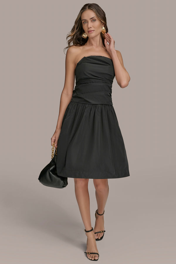Donna Karan GATHERED FIT AND FLARE COCKTAIL DRESS Black
