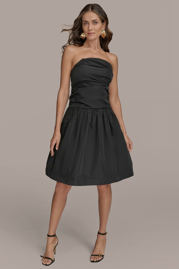 donna karan GATHERED FIT AND FLARE COCKTAIL DRESS Black
