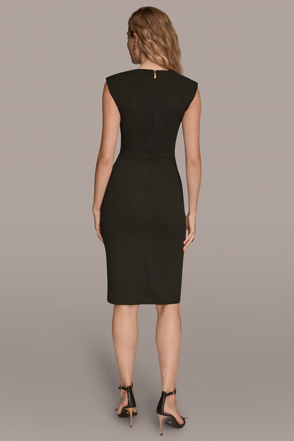 Donna Karan GATHERED SPLIT FRONT MIDI SHEATH DRESS Black