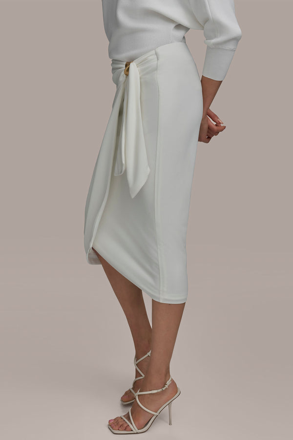 Donna Karan GATHERED WAIST WITH HARDWARE SKIRT CREAM