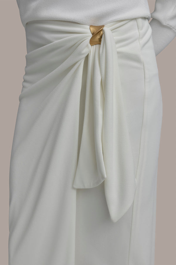 Donna Karan GATHERED WAIST WITH HARDWARE SKIRT CREAM