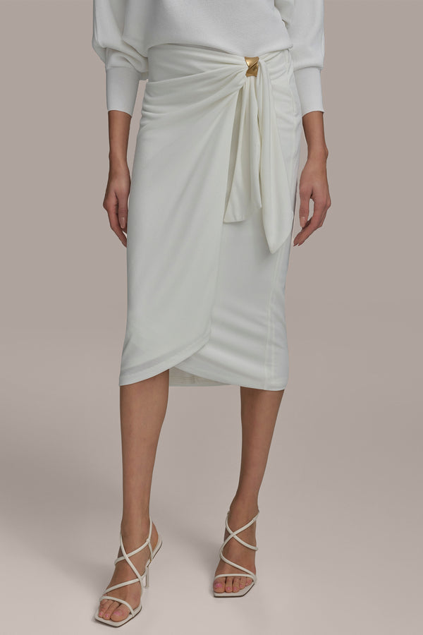 donna karan GATHERED WAIST WITH HARDWARE SKIRT CREAM
