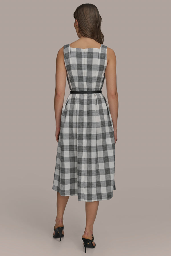 Donna Karan GINGHAM FIT AND FLARE DRESS Gingham Black/Cream