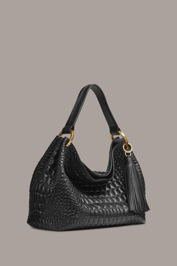 Donna Karan GLENWOOD CROC-EFFECT SHOULDER BAG Black