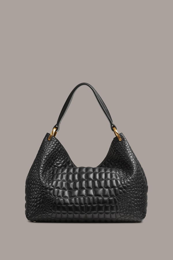 Donna Karan GLENWOOD CROC-EFFECT SHOULDER BAG Black