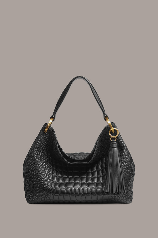 donna karan GLENWOOD CROC-EFFECT SHOULDER BAG Black