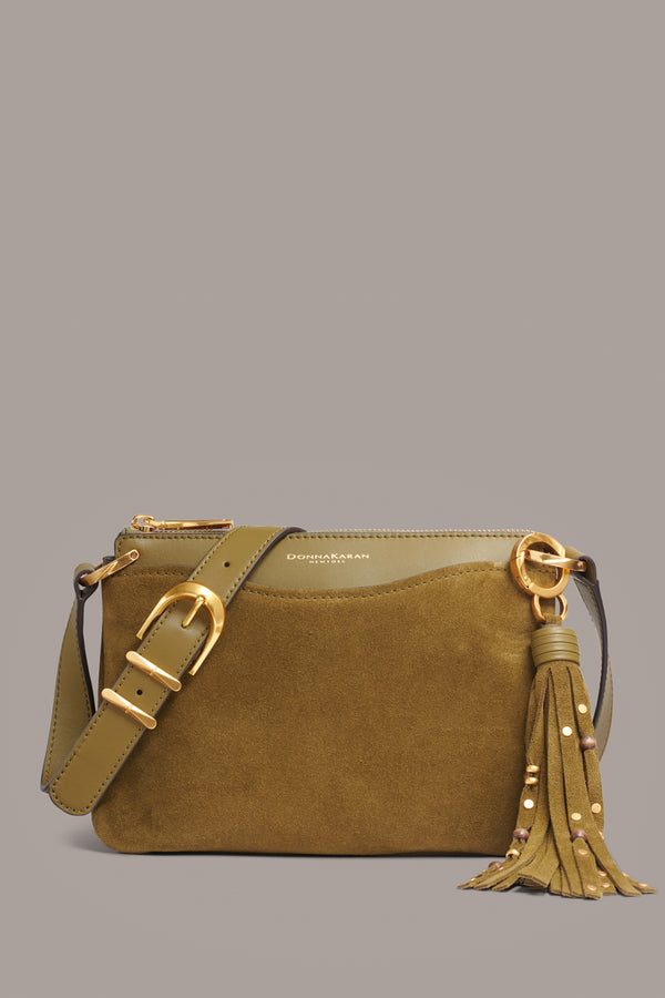 donna karan GLENWOOD SUEDE CROSSBODY BAG Smoky Olive