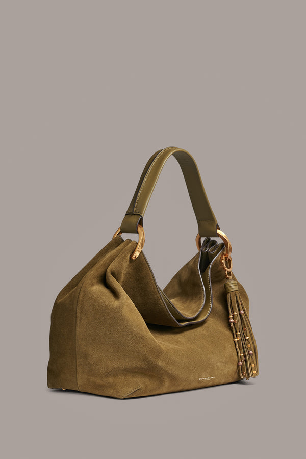 Donna Karan GLENWOOD SUEDE SHOULDER BAG Smoky Olive
