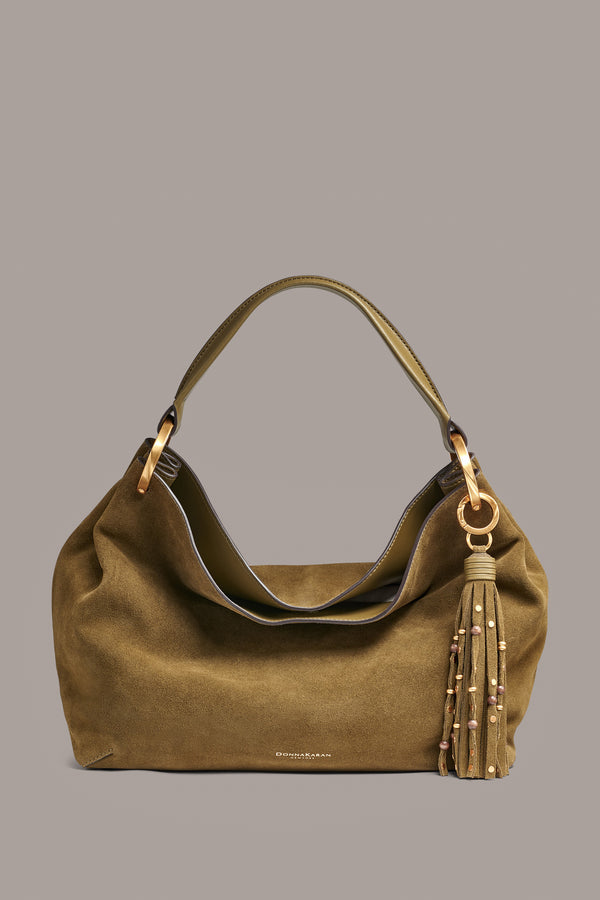 donna karan GLENWOOD SUEDE SHOULDER BAG Smoky Olive