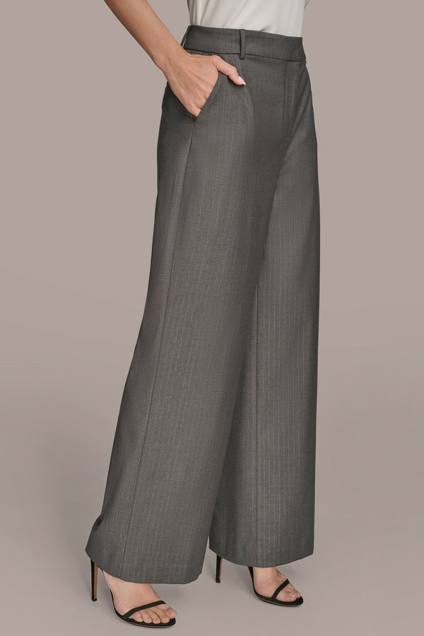Donna Karan HIGH-RISE PINSTRIPE STRAIGHT-LEG PANT GREY/SILVER