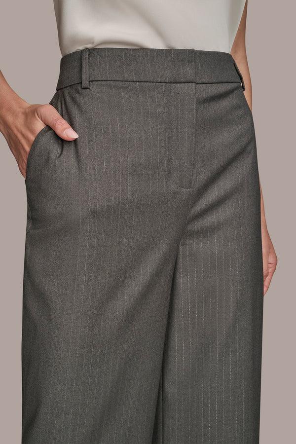 Donna Karan HIGH-RISE PINSTRIPE STRAIGHT-LEG PANT GREY/SILVER