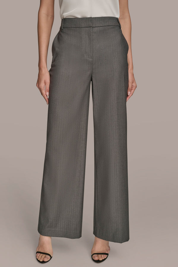 donna karan HIGH-RISE PINSTRIPE STRAIGHT-LEG PANT GREY/SILVER