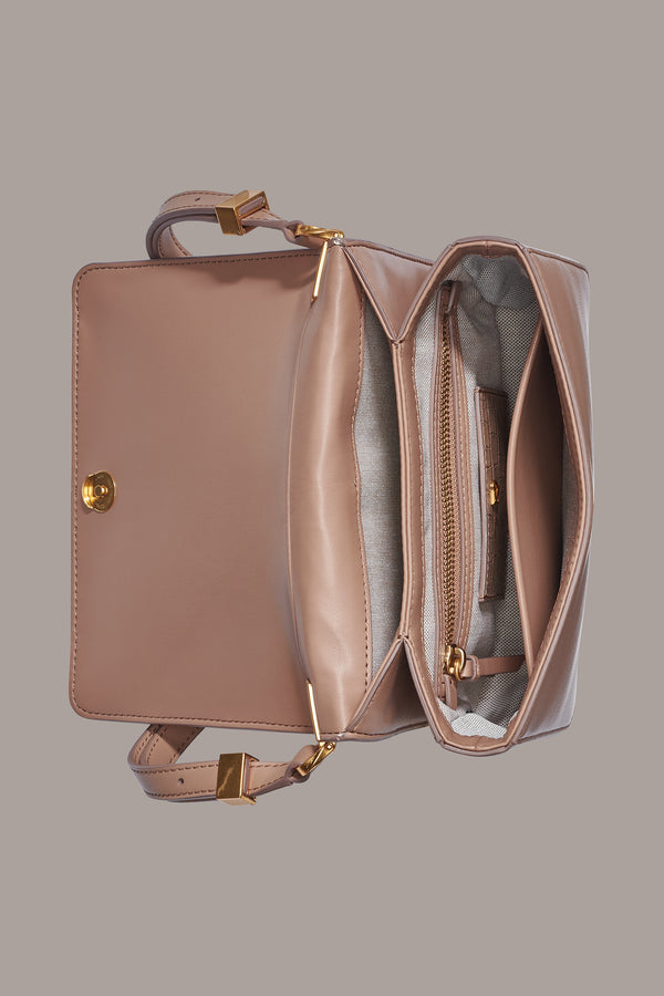 Donna Karan JERICHO FLAP CONVERTIBLE SHOULDER BAG TOASTED ALMOND