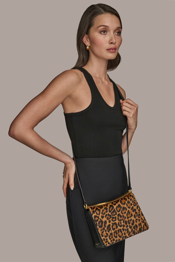 Donna Karan JERICHO LEOPARD FLAP CONVERTIBLE SHOULDER BAG Black/Leopard